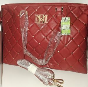 Badgley Mischka Red Quilted Studded Tote Bag NWT